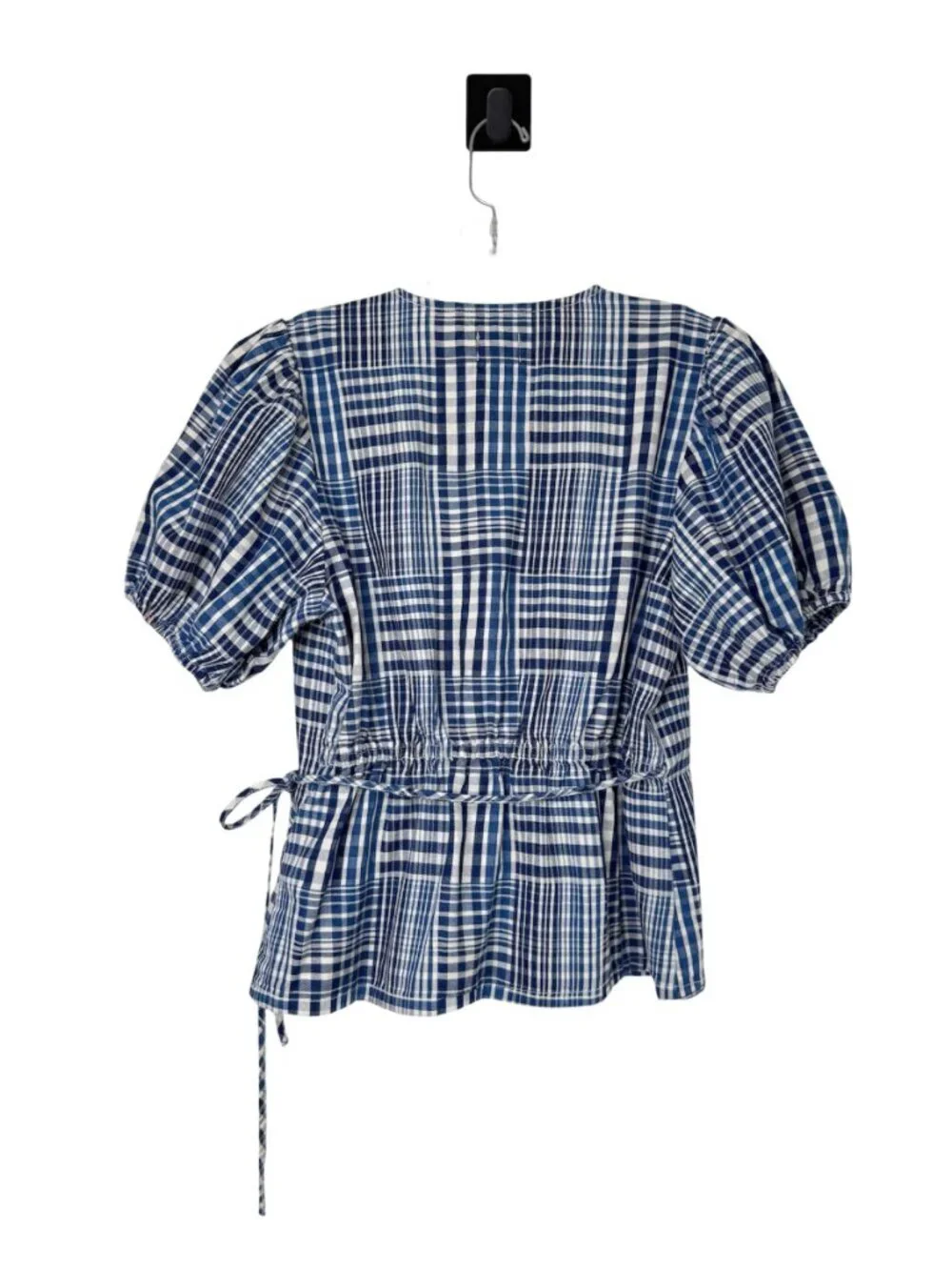 J. Crew Puff Sleeve Patchwork Denim Wrap Shirt